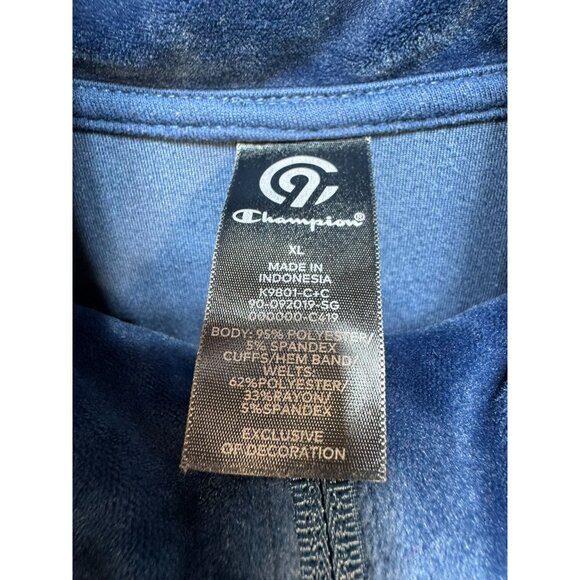 Champion Womens Velour Pullover Sweatshirt Sweater XL Blue Drawstring & Pockets - Picture 2 of 13